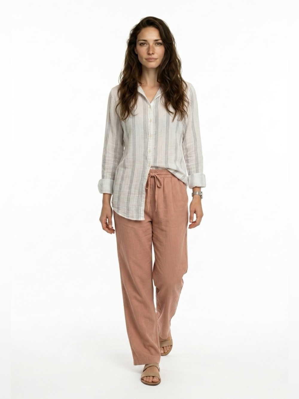 CP Shades White Striped Cotton Button Front Shirt Size S